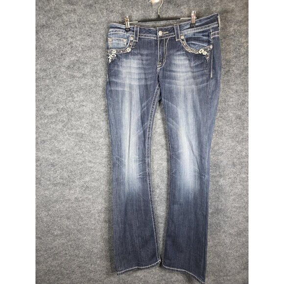 Miss Me Jeans Womens 31 Blue Bootcut Embellished Rhinestone Pockets JP5817B - Picture 1 of 13